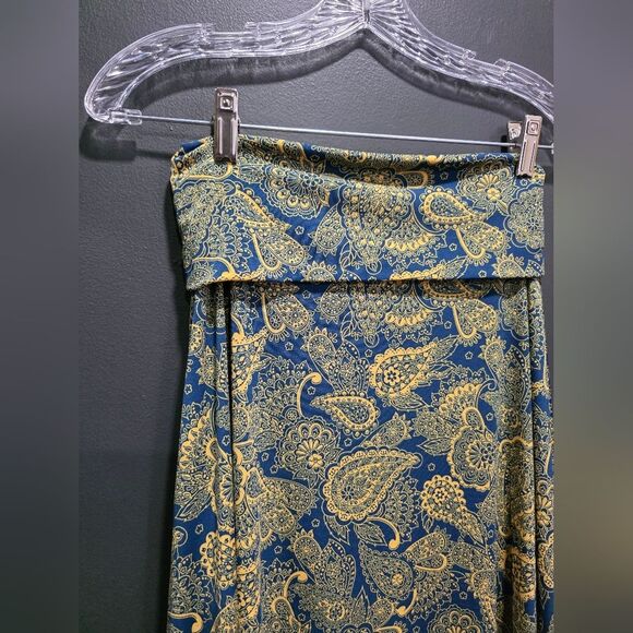 LulaRoe Paisley Yellow Blue Foldover Waistband Sz XXS Boho Festival Earthy - Picture 5 of 7